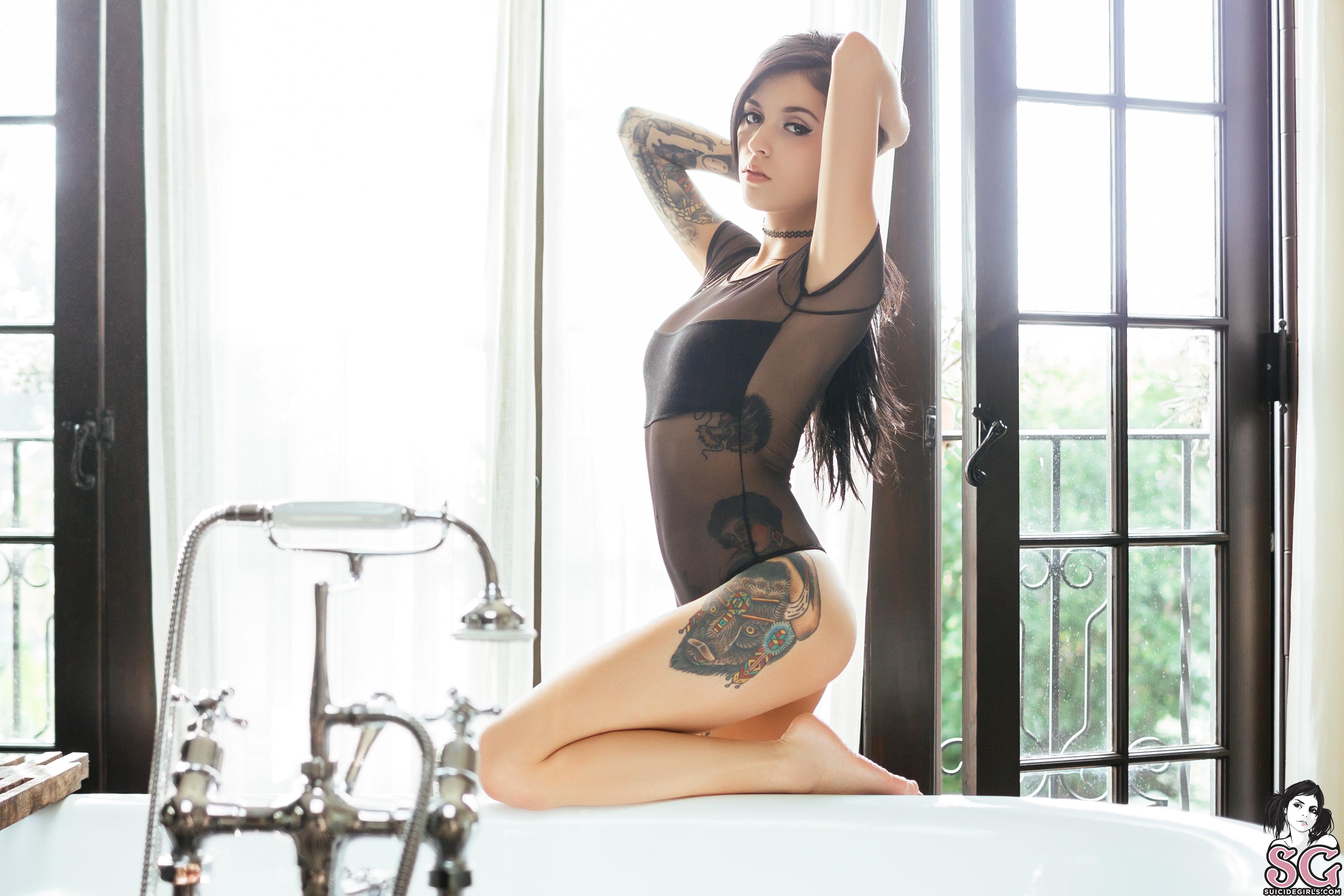 Những cô nàng thích "mực" - Phần 3 Shaved-Brunette-Camellia-with-Pale-Nipples-from-Suicide-Girls-Wearing-Black-Bodysuit-1