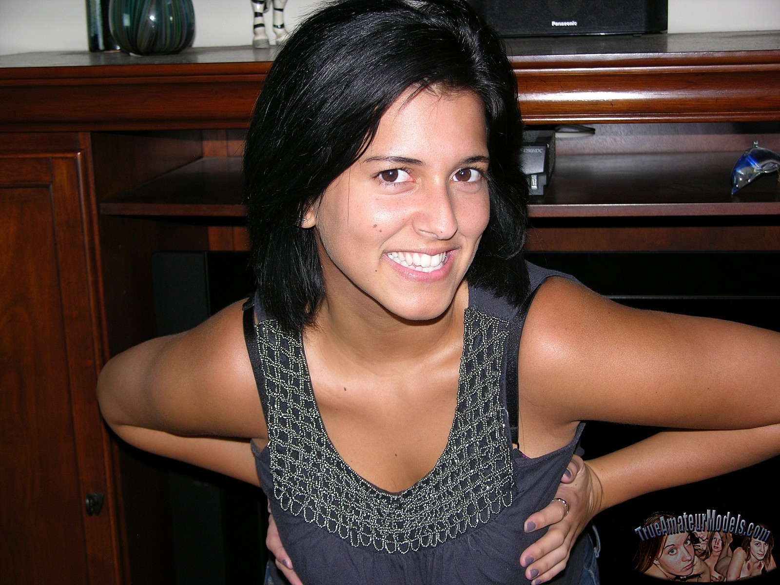 Amateur Shaved Nude BBW Fat Brunette Babe with Black Hair from TrueAmateurModels Wearing Earrings